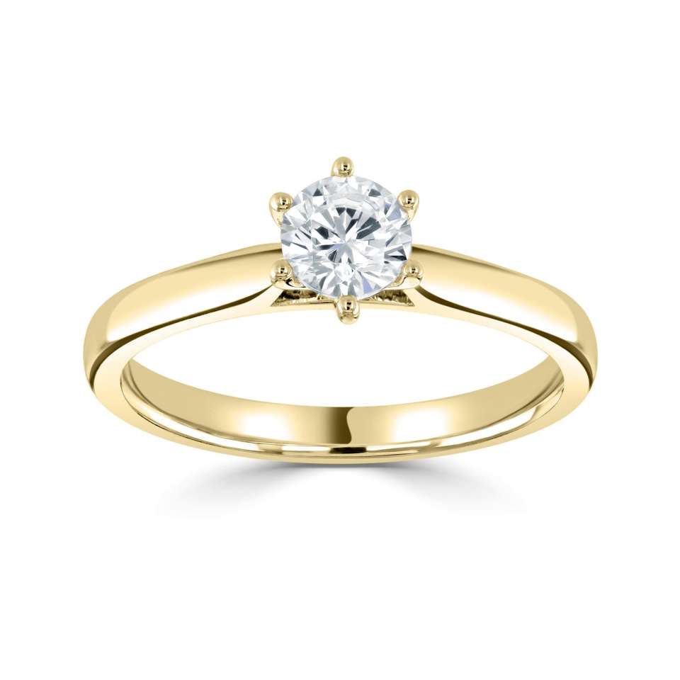 A CLASSIC SIX CLAW 1 CARAT ROUND SOLITAIRE WITH PLAIN SHOULDERS.