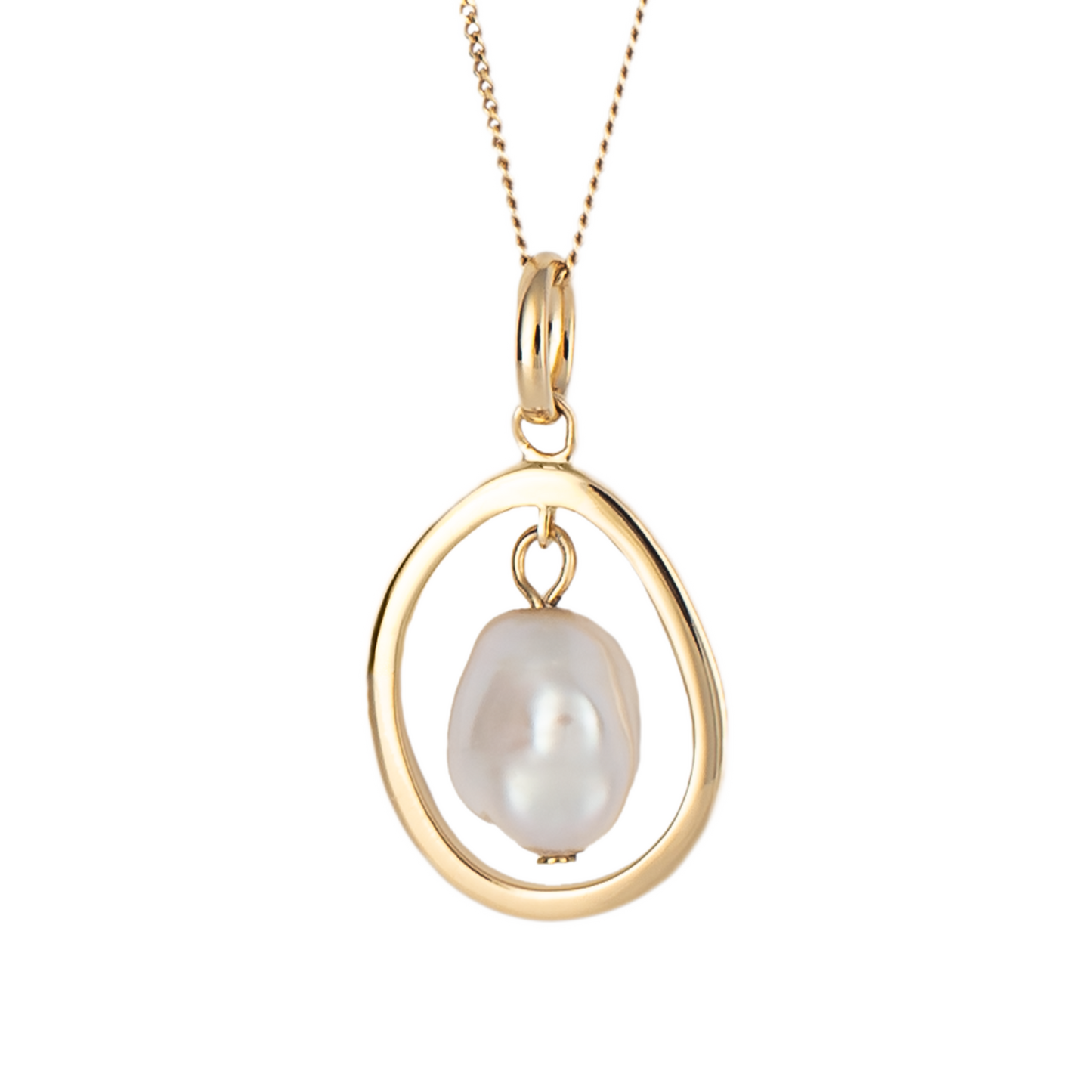 Floating Keshi White Pearl Yellow Gold Pendant