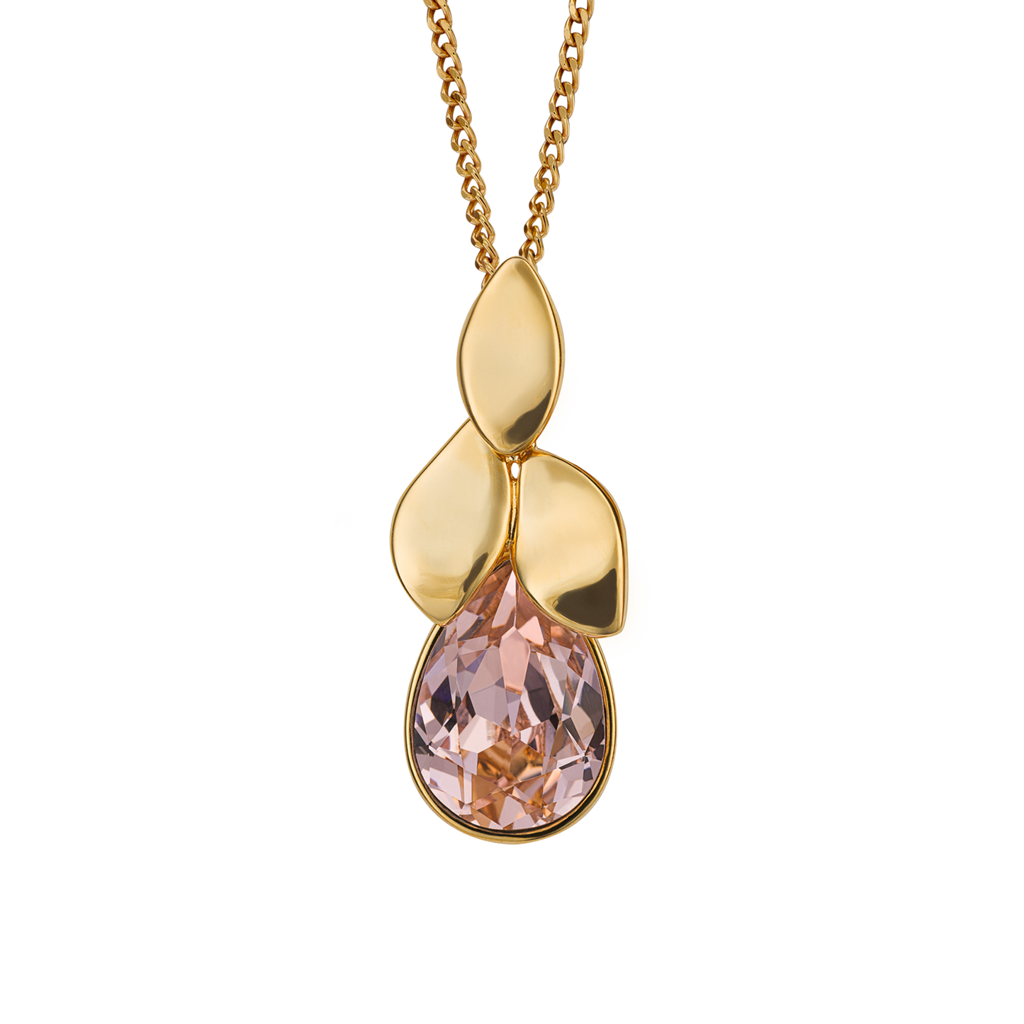 Plain Polished Petals with Pink Vintage Rose and Yellow Plating Pendant