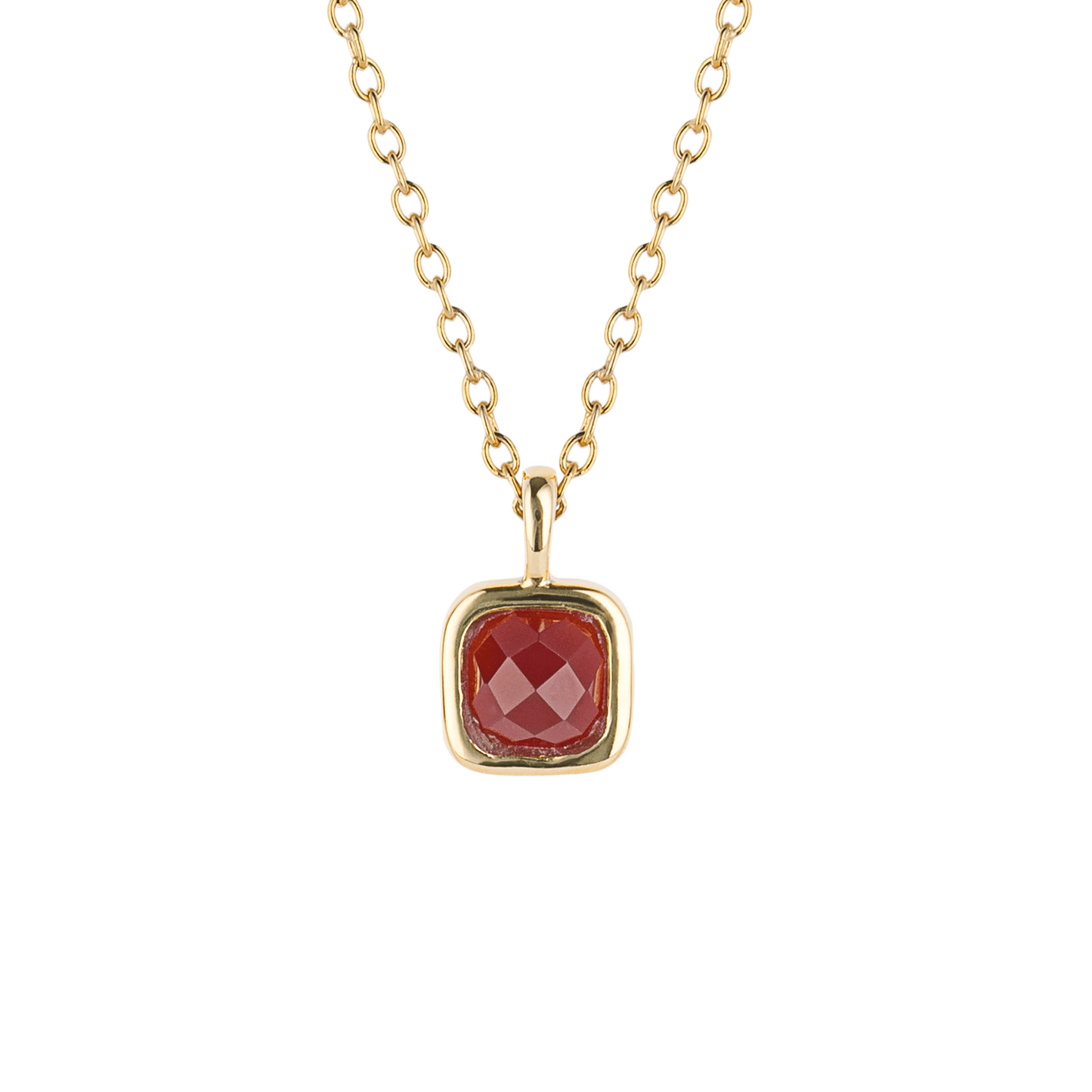 January Birthstone Necklace with Red Chalcedony in Yellow Gold Plated Recycled Silver