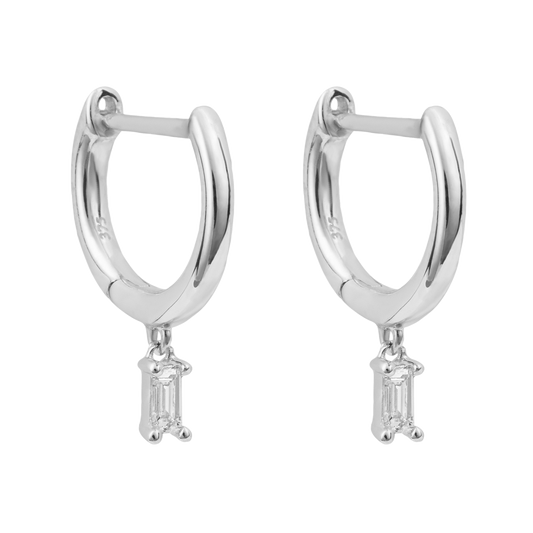 White Gold Baguette Hoop Earrings