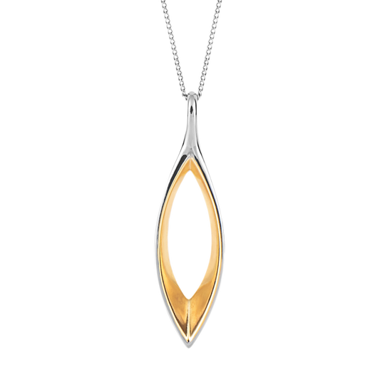 Fluid Navette Pendant Yellow Gold Plate