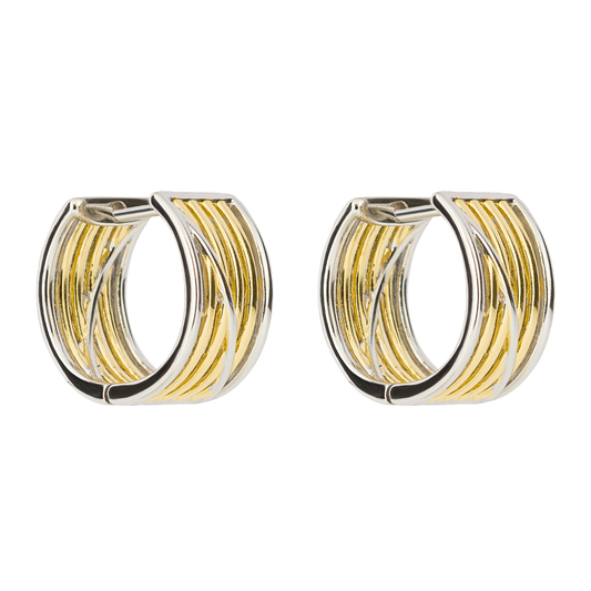 Geo Caged Rectangle Round Hoop Earrings Yellow Gold Plate