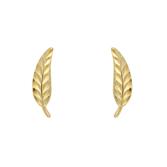 Yellow Gold Feather Stud Earrings