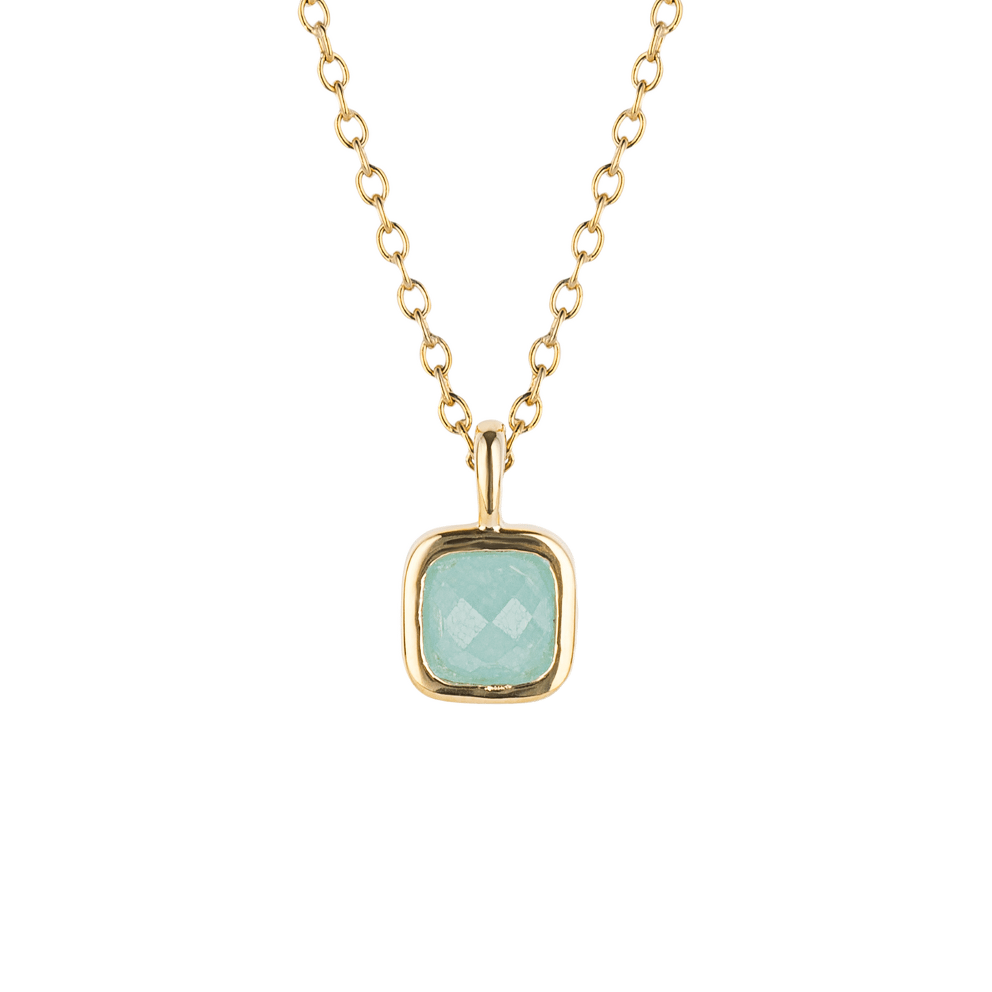 March Birthstone Necklace with Aqua Quartz in Yellow Gold Plated Recycled Silver