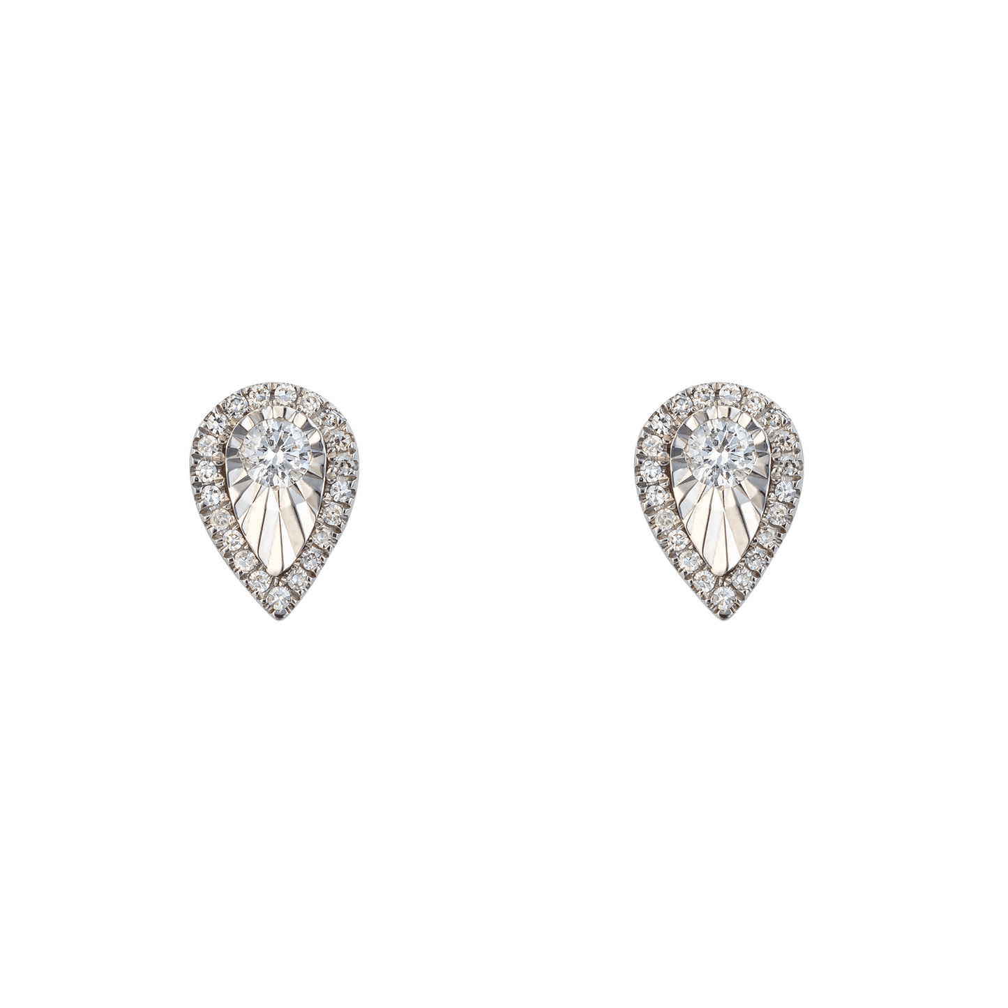 White Gold Diamond Cut Teardrop Stud Earrings
