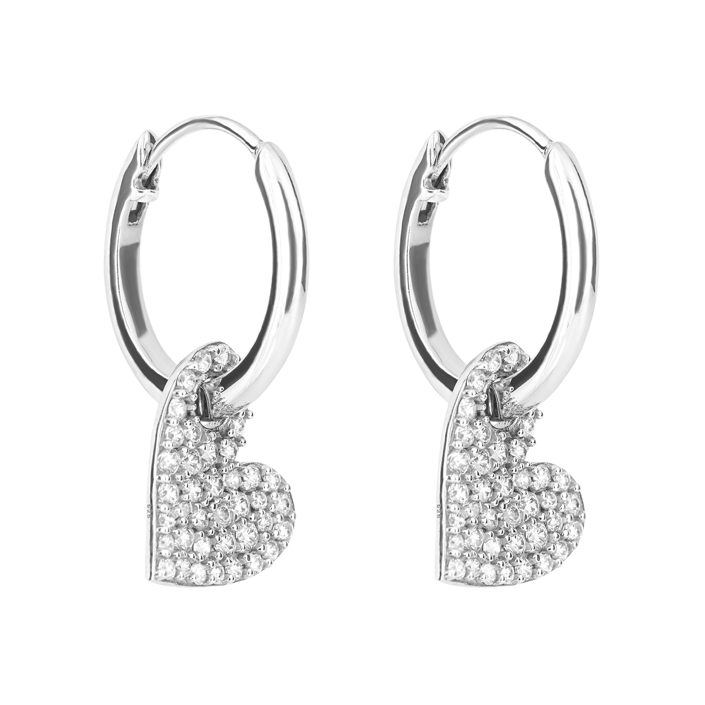 Pave Organic CZ Heart Hoop Earrings