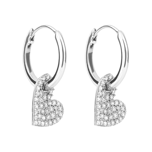 Pave Organic CZ Heart Hoop Earrings