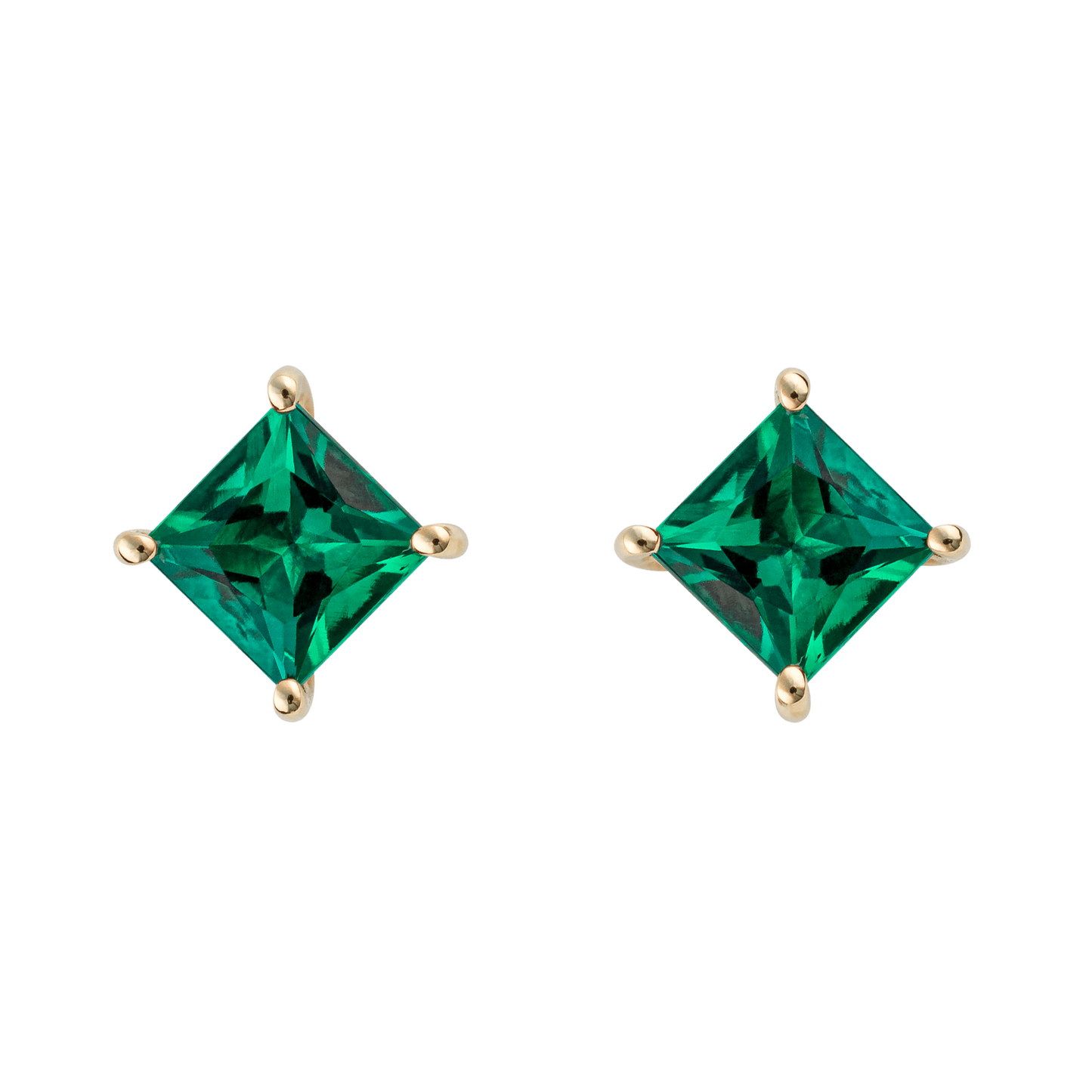 Princess cut created emerald earrings