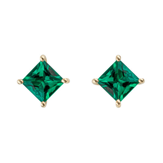 Princess cut created emerald earrings