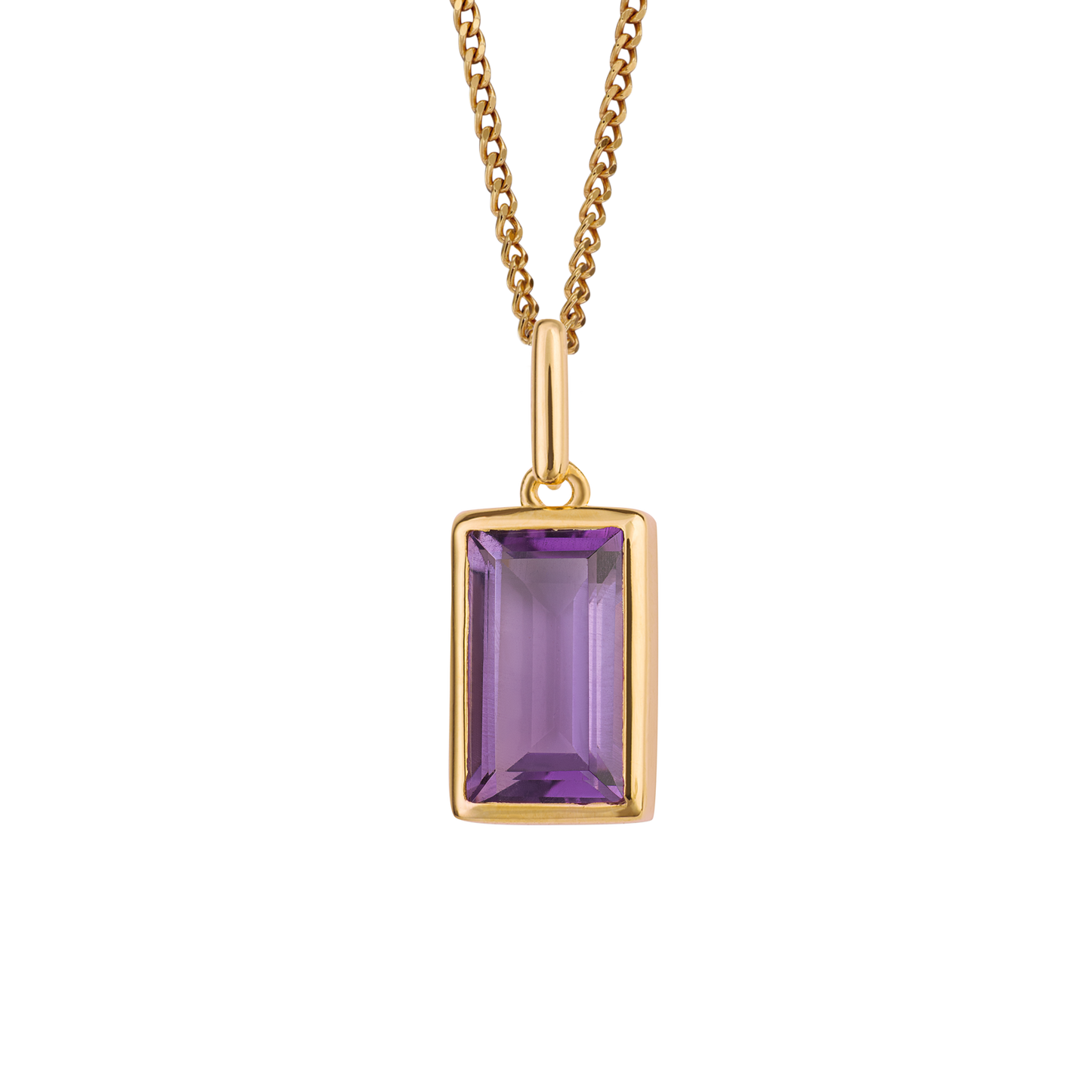 Amethyst rectangle step cut gold plated pendant