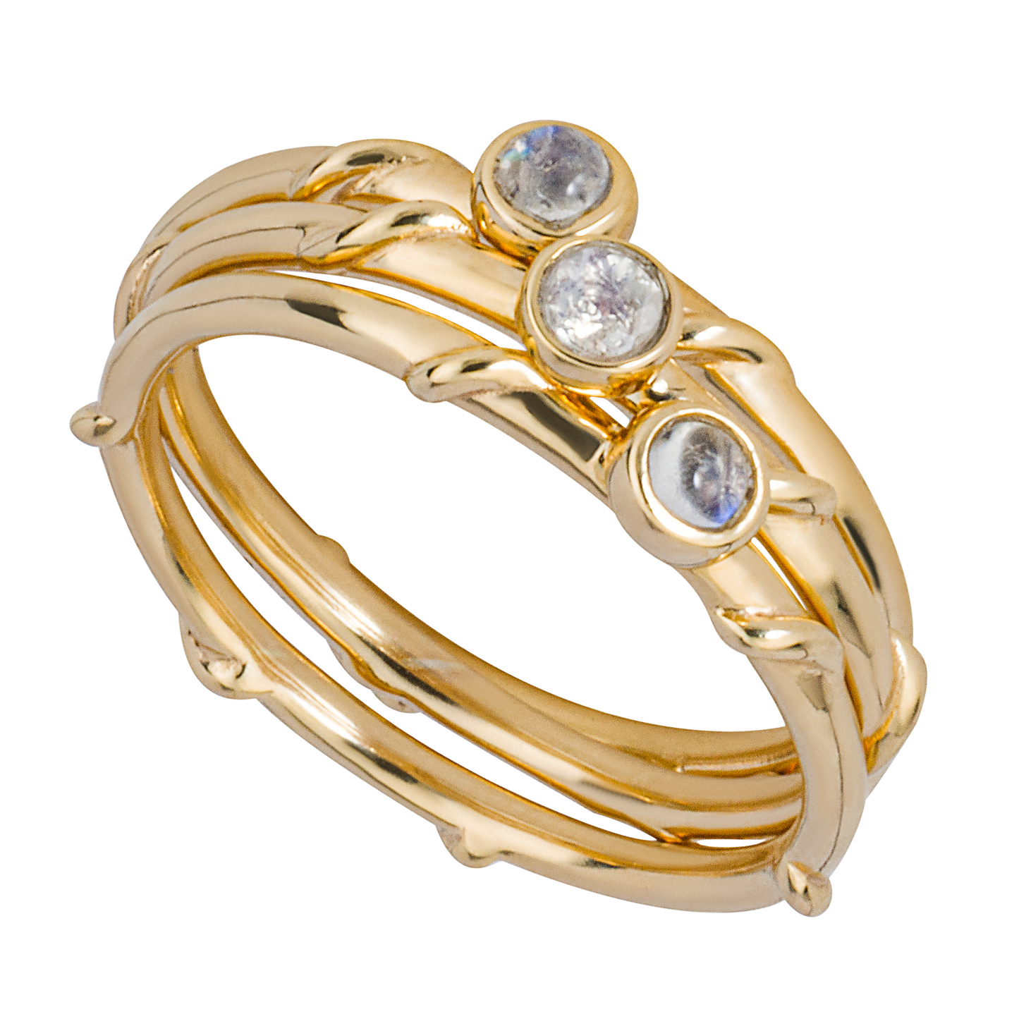 Gold Plated triple stacking Ring Rainbow Moonstone