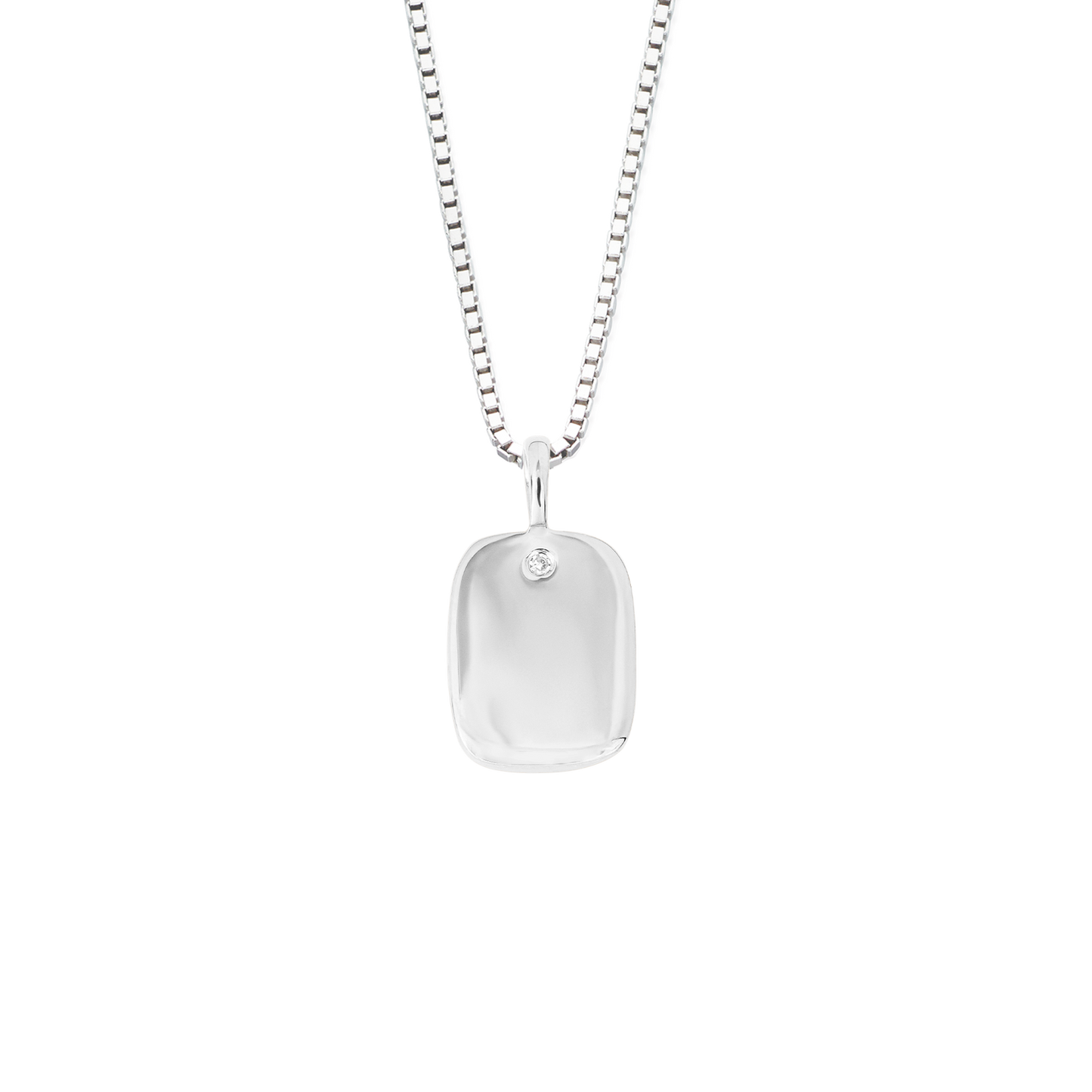 Rectangular Tag Pendant with Diamond in Recycled Silver (P5212)