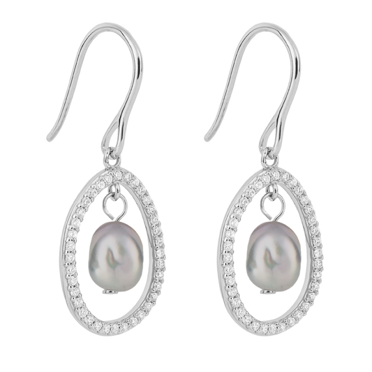 Floating Keshi Grey Pearl CZ Earrings