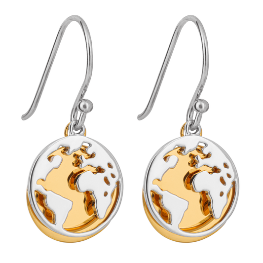 Gold plate double disc World Earrings