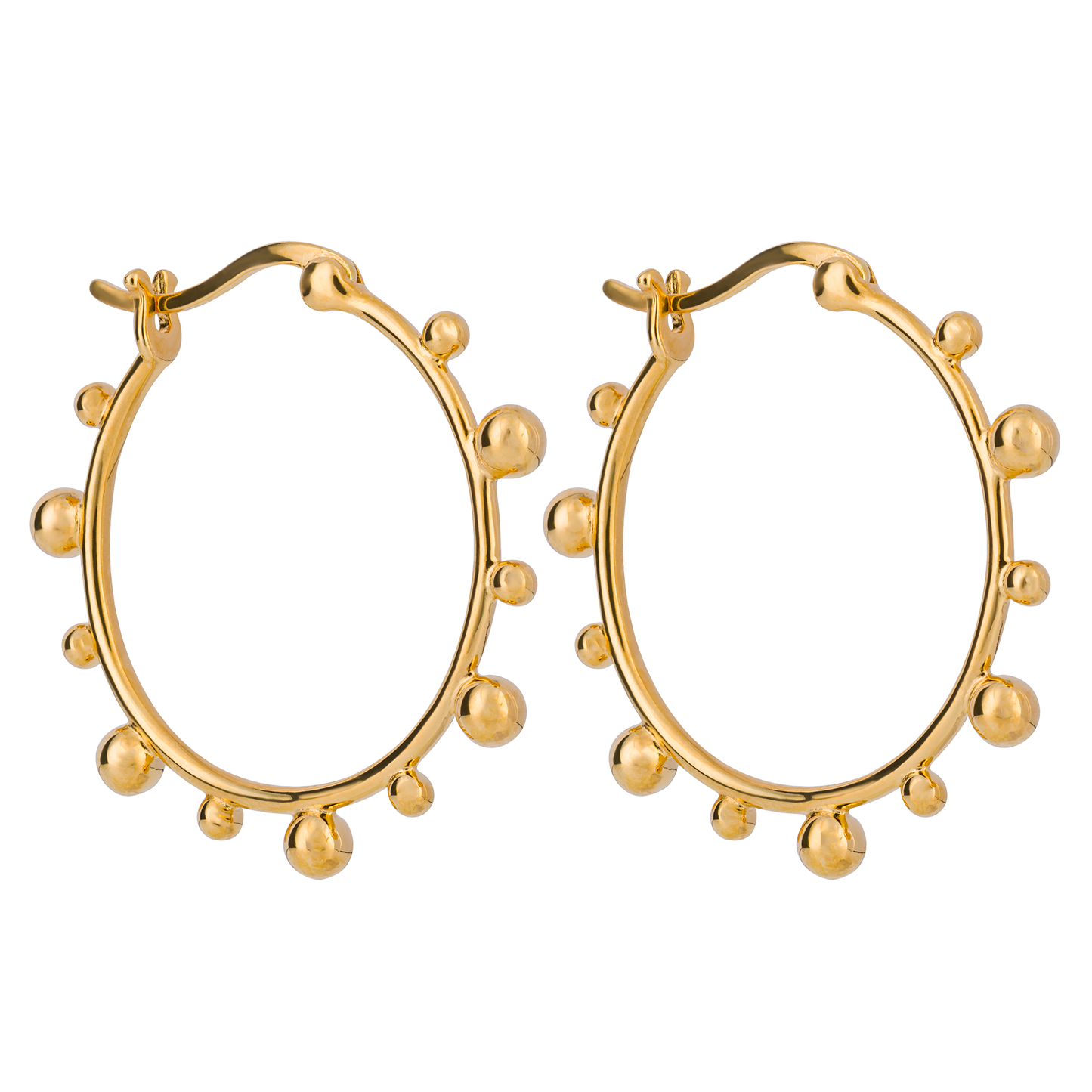 Gold Pated Hoop Earrings with Balls