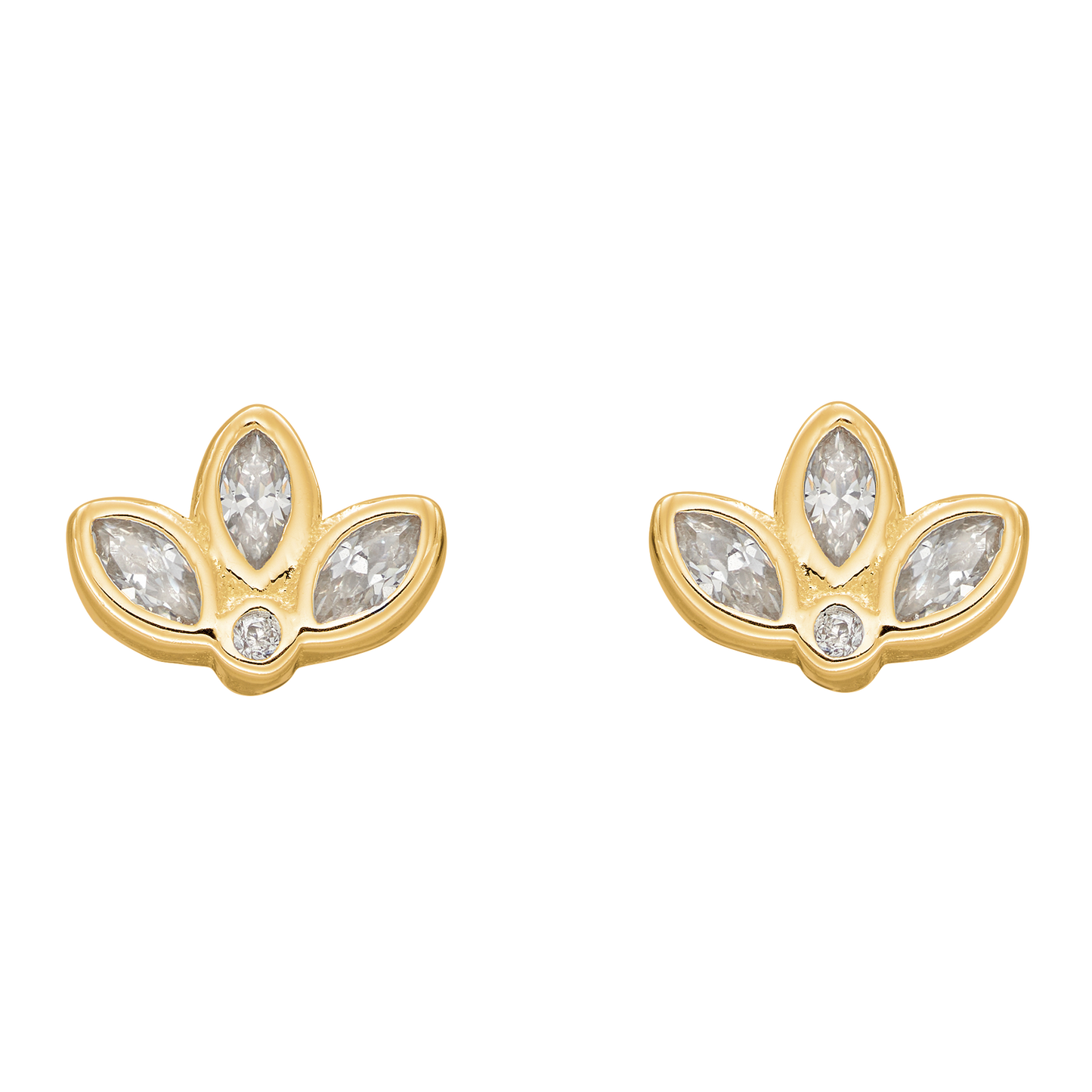 Gold Plated CZ Lotus Flower Earrings