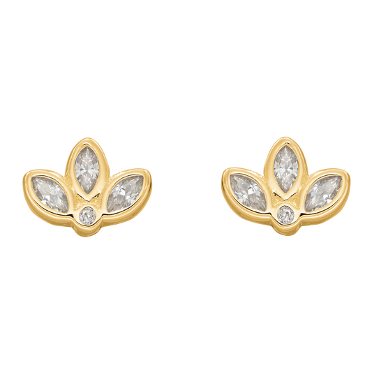 Gold Plated CZ Lotus Flower Earrings