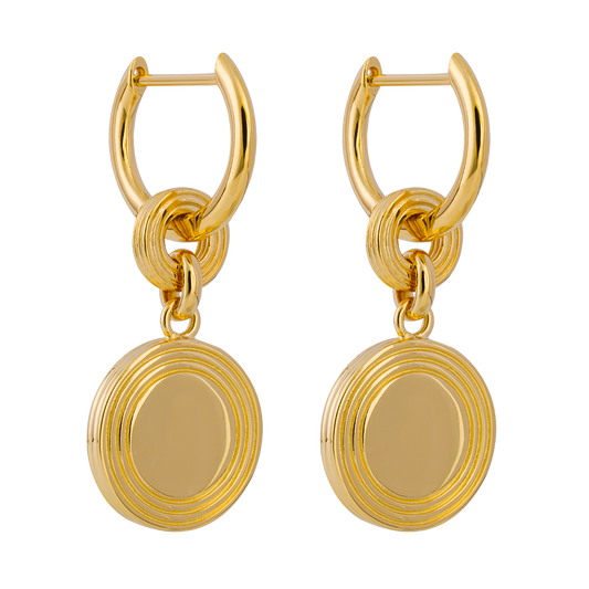 Statement Gold Plated disc Assembled Hoop Earrings