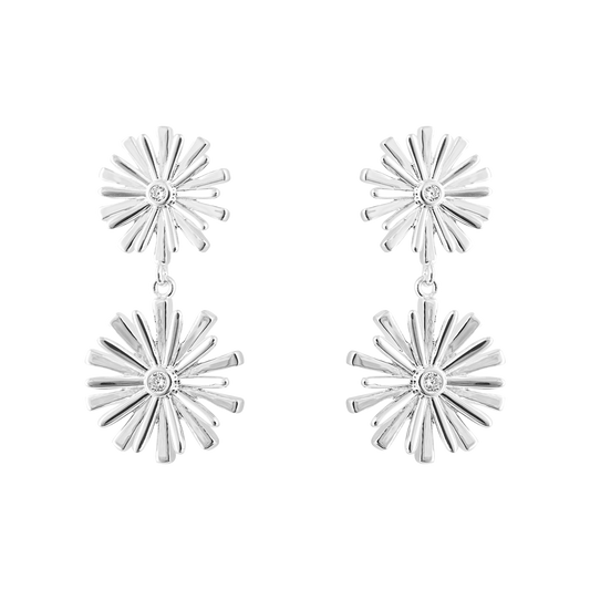 Graphic 3D Flower with CZ Long Earrings