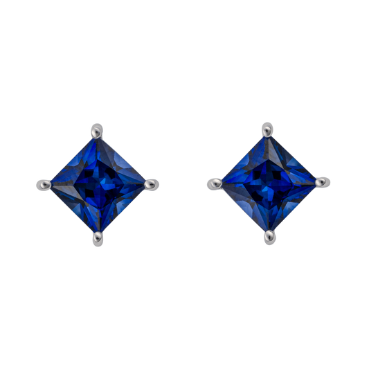 Princess cut created sapphire earrings