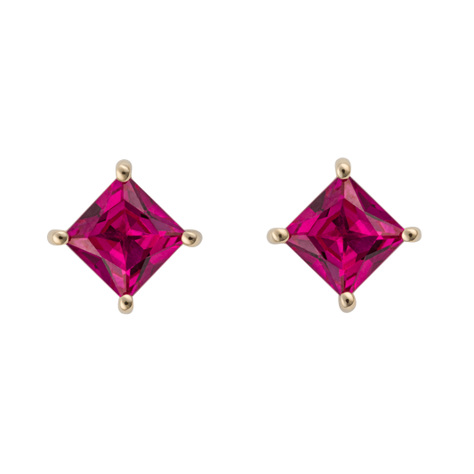 Princess cut created ruby earrings