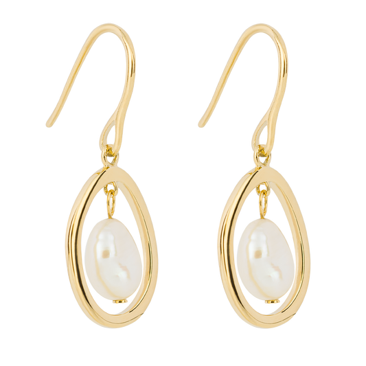 Floating Keshi White Pearl Yellow Gold Earrings